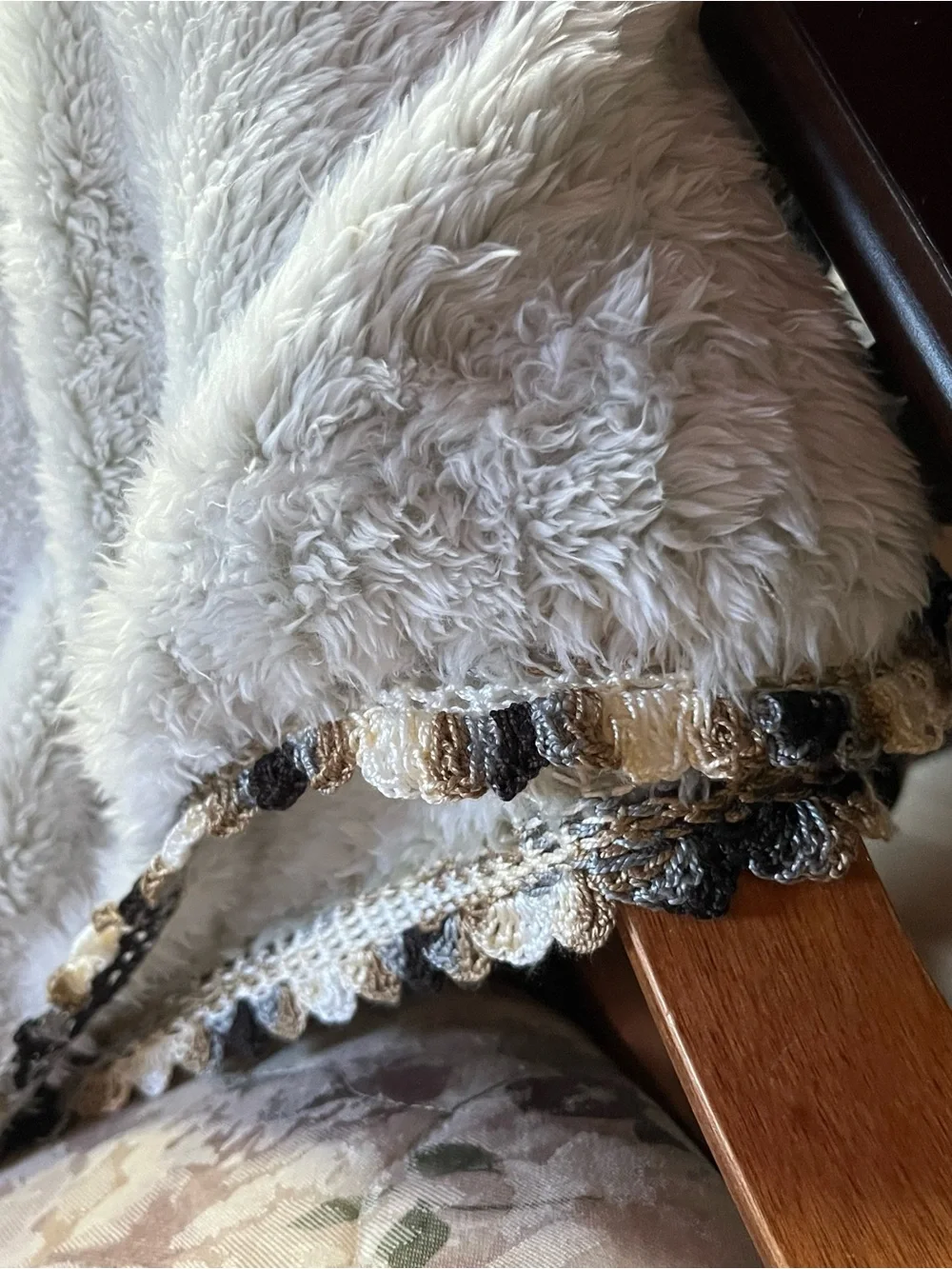Plush White Sherpa Throw Blanket with Decorative Trim